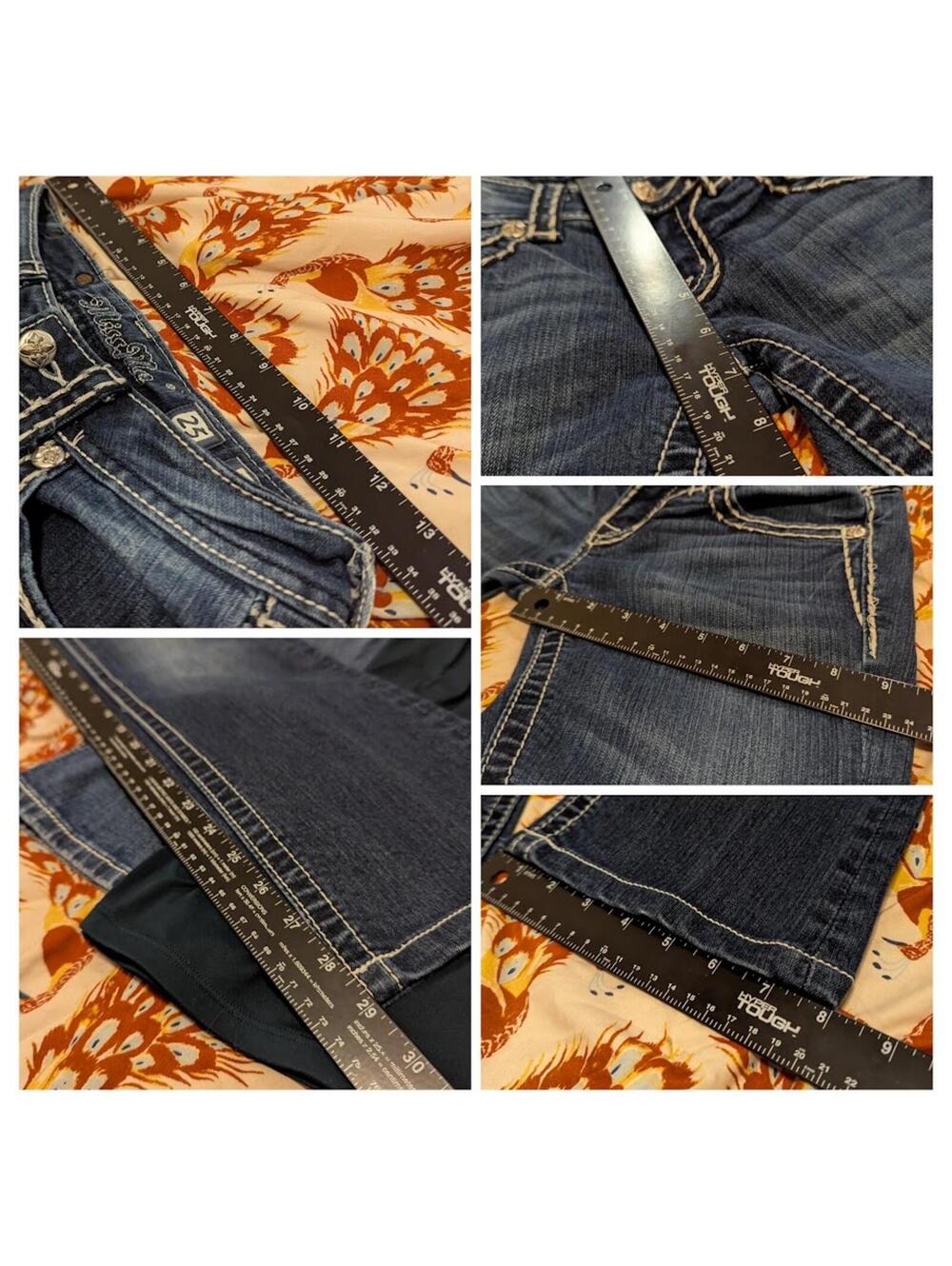Miss Me Loose Saddle Stitch Bootcut Jeans 25 Low Rise Dark Wash Denim Fits 25x29 - Picture 9 of 9
